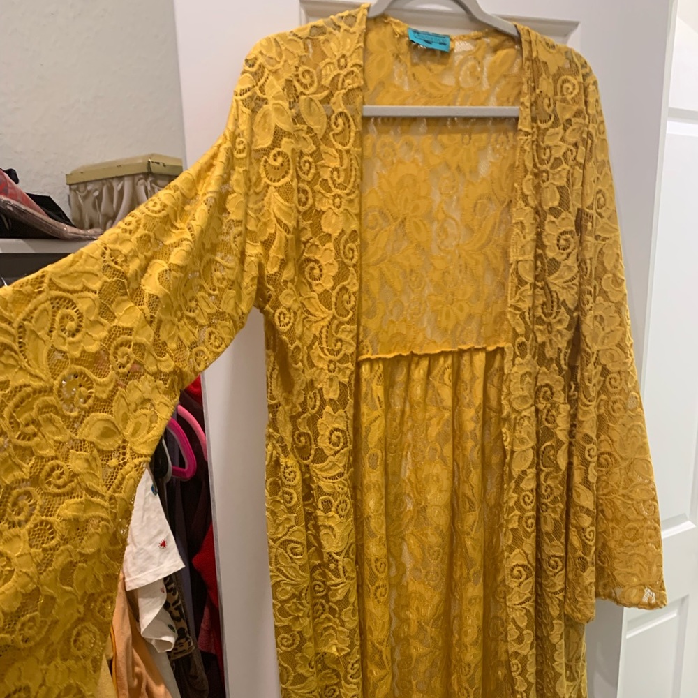 Yellow Lace Bobo Sheer Duster